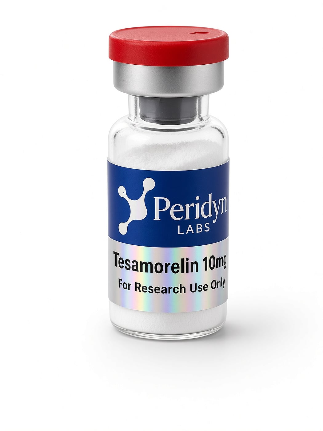 Peridyn Labs Tesamorelin vial with navy holographic label